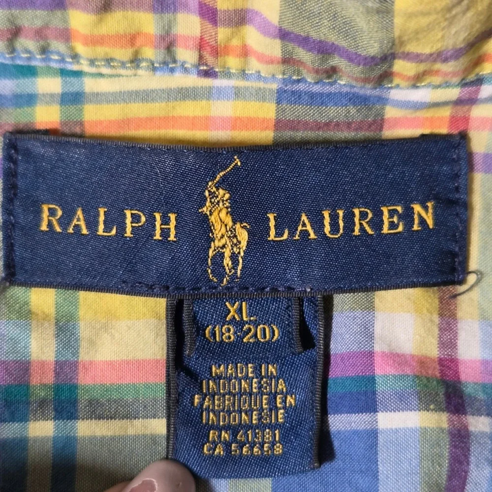 Ralph Lauren Boys XL 18-20 Yellow Blue Plaid Button Down‎ Long Sleeve Shirt